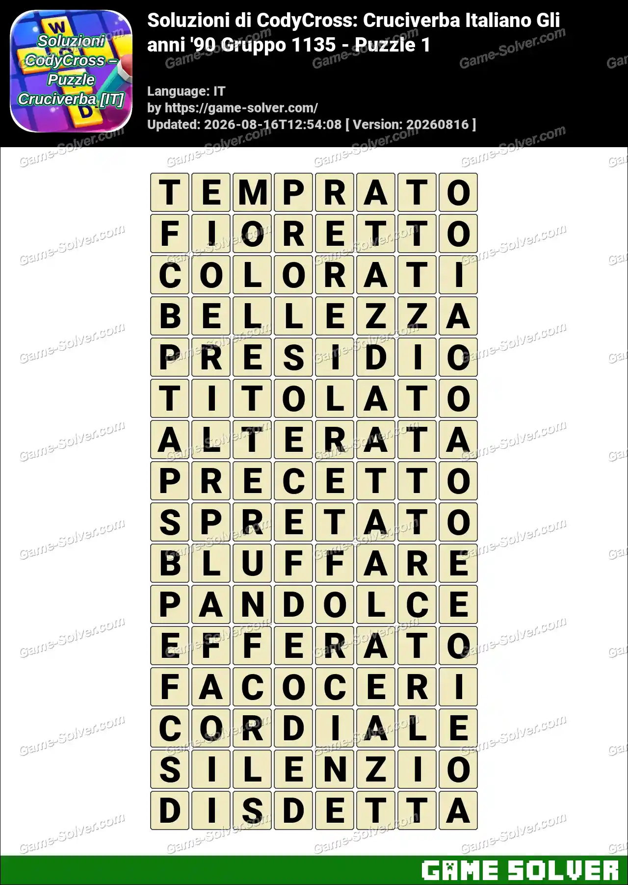 Soluzioni di CodyCross: Cruciverba Italiano Gli anni ’90 Gruppo 1135 – Puzzle 1